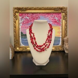 Vintage Red Coral & Glass Beaded Artisan Necklace